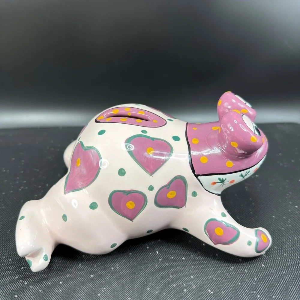Ganz Bella Casa Ceramic Frog Piggy Bank Hand Painted Hearts Polka‎ Dots Pink